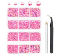Dark Pink AB Resin Rhinestones for Crafting 2mm 3mm 4mm 5mm 6mm Flatback Jelly Resin Stones Gems No-Hotfix Diamonds Charms Supplies for Nails Face Eyes Makeup Body Tumblers Mugs DIY Crafts Decor Shoes