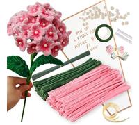 Dark Pink Pipe Cleaner Set With 150 Pcs Pipe Cleaners Colourful in 2 Colours（Dark Pink,Green),8 Green Florist Wire,40 Pearls,40 Corolla,Florist Tape,Flower Cellophane Bag,Ribbon