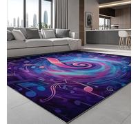 Dark Purple And Blue Living Room Area Rug 160 x 230 cm, Digital Art Abstract Musical NotesSoft & Easy Care Doormat Non-Slip Underside Home Decor - Carpets Area Mats for Kids Boys Girls Bedroom