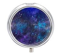 Dark Purple Blue Galaxy Space with Glitter Stars Outer Space Galaxies Custom Round Pill Case, Portable Small Pill Case, Durable Pill Box, Button Closure Pill Holder for Man Woman Travel Storage