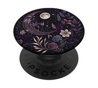Dark Purple Boho Moon Wildflower Floral PopSockets Adhesive PopGrip