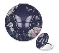 Dark Purple Butterfly Magnifying Mirror, 1x/ 2x Magnifying Round Mirror Elegant Travel Lightweight Portable Mirrors, Mini Handbag Essentials Handheld Pocket Mirrors, Gadgets for Girls Gifts for Women