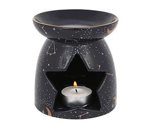 Dark Purple Constellation Oil Burner - 11cm x 10.7cm (1 Pc.) - Stunning Design with Gold Moon Accents, Magical Ambience with Star Cut-Out Shape for Tealight, Perfect for Wax Melts and Fragrance Oil