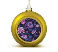Dark Purple Flower Christmas Ball Ornaments - Golden Shatterproof Plastic Vintage Rustic Xmas Tree Decorations Pendant for Family Holiday Wedding Party Xmas Hanging Decoration