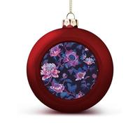 Dark Purple Flower Christmas Ball Ornaments - Red Shatterproof Plastic Vintage Rustic Xmas Tree Decorations Pendant for Family Holiday Wedding Party Xmas Hanging Decoration