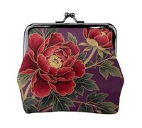 Dark Purple Flower Coin Purse-Leather Kiss Lock Wallet Small Clutch