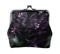 Dark Purple Orchid Coin Purse-Leather Kiss Lock Wallet Small Clutch