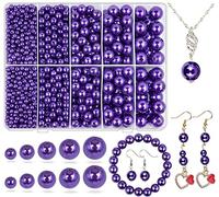 Dark Purple Pearl Beads for Jewelry Making, 1750pcs Purple Pearl Craft Bead with Hole 4mm 6mm 8mm 10mm 12mm Loose Spacer Bead for Necklace Bracelet Earrings Choker Wedding Dress Decor(Dark Purple)