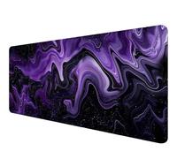 Dark Purple Ripples Desk Pad Mouse Pad Black Purple Lines Large Gaming Mouse Mat with Stitched Edges,Non-Slip Waterproof Rubber Base Mous Mat Office Computer Keyboard Laptop Home 31.5"x11.8"