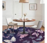 Dark Purple Round Rug 100 cm Non Slip Washable Retro Area Rugs, Dreamy Butterfly Patterns Pattern Non Shedding Soft Low Pile Round Carpet for Bedroom Kids Room Kitchen Office Dining Room