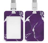 Dark Purple Texture Badge Holder with Lanyard - Waterproof Hard Plastic ID Card Holder Professional Name Tag Vertical ID Card Name Badge for Office Nurse Doctor Teacher