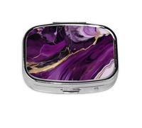 Dark Purple Texture Marble 1 Print Square Metal Pill Box Decorative Pill Case - Carry Your Meds in Style (Rectangular)