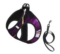 Dark Purple Texture Marble 1 Print Step in Dog Harness and Leash Set,Adjustable Reflective Harness for Small Dogs Cats
