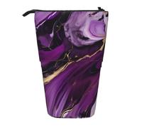 Dark Purple Texture Marble 1 Print Telescopic Adjustable Pencil Case Lightweight Organizer for Office Travel Pen Bag