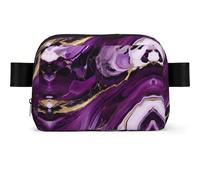 Dark Purple Texture Marble 1 Print Waterproof Sling Bag with Large Opening Side Bag Durable Waist Pack for Running Cycling Travel