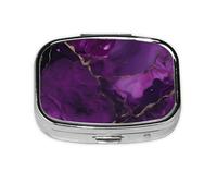 Dark Purple Texture Marble Print Square Metal Pill Box Decorative Pill Case - Carry Your Meds in Style (Rectangular)