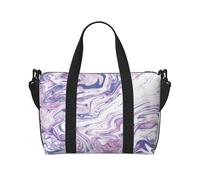 Dark Purple Texture Marble Printed Travel Tote Bag, Large Capacity Gym Bag, Lightweight Weekend Travel Shoulder Bag, Unisex