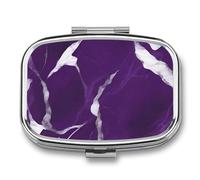 Dark Purple Texture Pill Box 2 Compartment - Small Metal Medicine Organizer Portable Pill Case for Purse Pocket Travel Vitamin Organizer for Men Women, BPA-Free