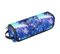Dark Purple Towns and Trees Hair Tool Travel Bag for Women with Removable Heat Resistant Mat Double-Layer Travel Carrying Case for Flat Irons, Straighteners, Curling Irons Hair Accessories Organizer