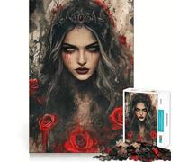 Dark Queen with Roses Teenagers 1000 Pieces Puzzle FreeTime Game Vivid Print Fun Challenge Christmas Surprise (38x26cm)