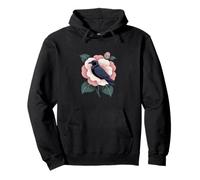 Dark Raven Crow On Vintage Peony Flower Bloom Pullover Hoodie