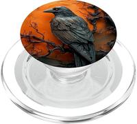 Dark Raven Crow Orange Moon Spooky Tree Halloween Gothic PopSockets PopGrip for MagSafe