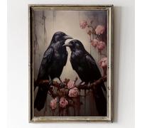 Dark Raven Print Wall Art Black Crow Pictures Moody Gothic Floral Poster Crow Canvas Wall Art Dark Academia Crow Print Vintage Gothic Rose Painting Raven Artwork for Walls Living Room 16x24in No Frame