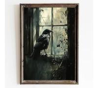 Dark Raven Print Wall Art Black Crows Picture Black Bird Poster Gothic Crow Paintings Retro Bird Prints Dark Academia Paintings Black Raven Wall Art Dark Academia Animal Posters 16x24inch No Frame