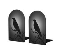 Dark Raven Silhouette Bookends for Shelves 2 Pcs Wooden Book Stopper Organizer for Home Office Libraries