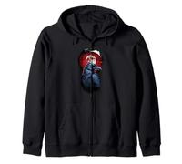 Dark Raven Under Red Haunted Forest Zip Hoodie