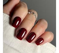 Dark Red False Nails - Short Press on Nails Square - Fit Perfectly & Natural Short False Nails with Glue - Reusable Shiny Gloss Stick on Nails for Women Nail Art Decoration