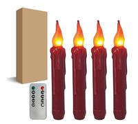 Dark Red Flameless Short Taper Candles, Real Wax Hand Dipped LED Battery Operated with Remote, Flickering Flame Lights for Festival Home Décor, 6.7 Inch Primitive Flameless Candles, 4PCS