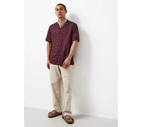 Dark Red Geo Print Slub Revere Neck Shirt L