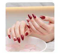 Dark Red Glitter False Nails Almond, Wine Red Oval Press On Nails With Flower Rhinestone, Reusable Removable Fake Nails Tips, Goth Bling Stick on Nails for Women And Girls Nail Art Accessories24PCS