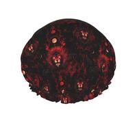 Dark Red Lion A Print Shower Caps for Women, Reusable Double Layers Elastic Band Long Hair Bath Caps for Shower