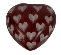 Dark Red Love Heart Shaped Stone Sentiment Pebble/Worry Stone - Hand-Carved With White Love Hearts - 5 cm