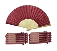 Dark Red/Maroon Hand Fans, Pack of 10 Wholesale Silk Fabric Hand Fan with Bamboo Ribs Wedding Party Favour Church Gifts SHF06