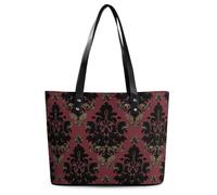 Dark Red Pattern Leather Tote Bag for Women Work Shoulder Purses with Zipper Waterproof Large Computer Shoulder Bag Fashion Ladies Shoulder Handbag Reusable Shopping Bags
