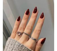 Dark Red Press on Nails Short Almond Shaped, SXVME 30 Pcs Burgundy Maroon Thick Short False Nails Natural Acrylic Fake Nails Solid Color Medium Natural Fit Glue on Nails For Women