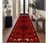 Dark Red Vintage Geometric Rug, 80x300cm, Southwest Aztec Tradition Tribes Pattern Print Runner Rugs, Premium Durable Retro Boho Decor Floor Carpet for Living Room Kitchen Bedroom