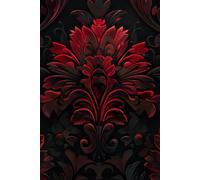 Dark Renaissance Scarlet Bloom Lined Notebook | Moody Red and Black Journal: A bold red floral damask against a deep black background
