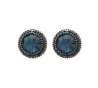 Dark Retro Antique Silver Blue Crystal Ear Studs