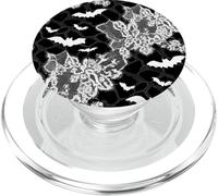 Dark Romance Goth Floral Gothic Bats Flower Black Lace PopSockets PopGrip for MagSafe