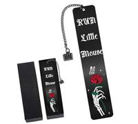 Dark Romance Gothic Metal Bookmarks: Skeleton Rose Book Mark with “Run Little Mouse”, Dark Romance Merch for Reading Women, Bookish Gifts for Woman Girls Book Lovers School Office Supplies