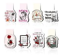 Dark Romance Magnetic Bookmarks Set, 8 Pcs Gothic Book Mark Page Clips with Skull & Rose Designs, Unique Gifts for Women Readers, Book Lovers, Halloween & Valentine's Day Supplies