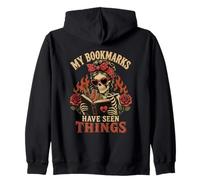 Dark Romance Reader Skeleton My Bookmarks Have Seen Things Zip Hoodie