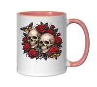 Dark Romance with Skulls and Roses Ceramic Tea Coffee Mug Pink