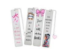 Dark Romantic Funny Metal Bookmarks,Cute Pink Book Lover Bookmark with XOXO Heart Pendant, Reading Accessory for Women Bookworms (4pc Pink Bow)