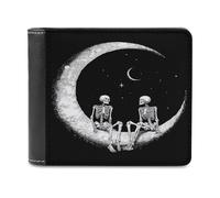 Dark Romantic Skeletons Sitting on The Moon Men’s PU Wallet Stylish Bifold Wallet with Money Clip & 6 Card Slots Gifts for Him