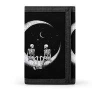 Dark Romantic Skeletons Sitting on The Moon Tri-fold Leather Wallet for Men with Slim Wallets for Men with 1 ID and 8 Slots